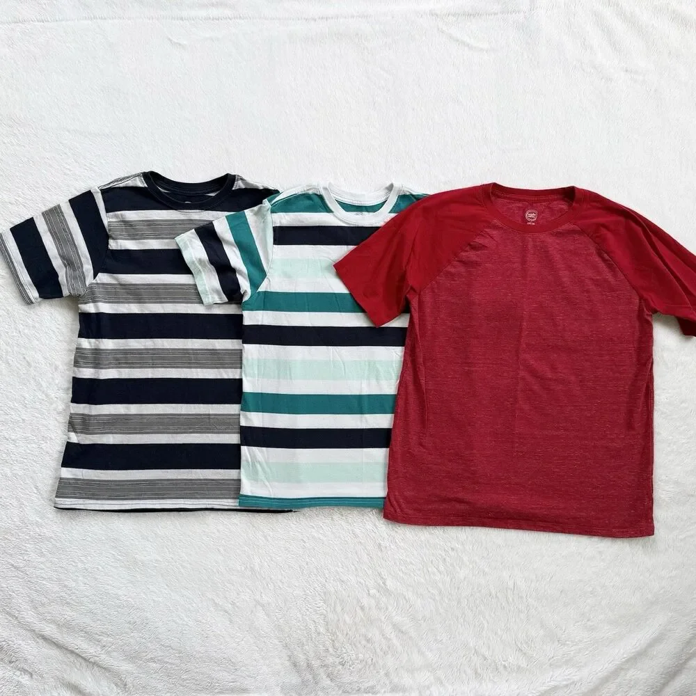 Wonder Nation Boys Lot Of 3 Short Sleeve T Shirts Size XXL (18) Striped Red